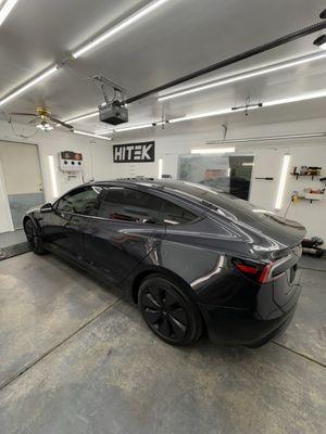 2025 Tesla Model 3 after ceramic window tint installation.