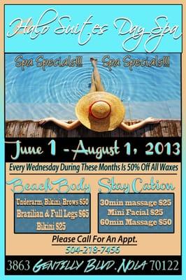 Great Summer Specials end August 1, 2013