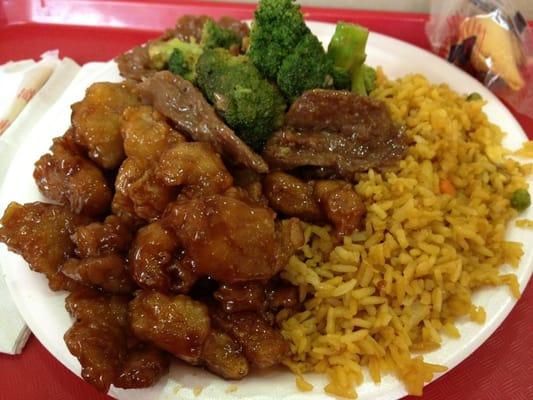 Orange chicken with beef&broccolli