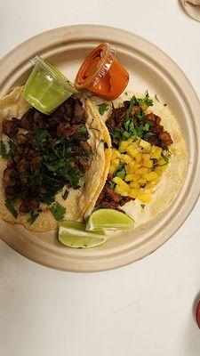 Carnal asada and Al pastor tacos