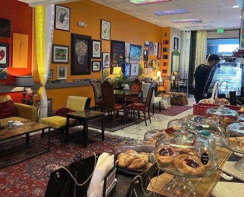 Desserts, and one of several seating areas.