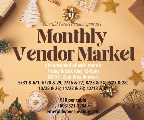 Monthly vendor, art and crafts markets