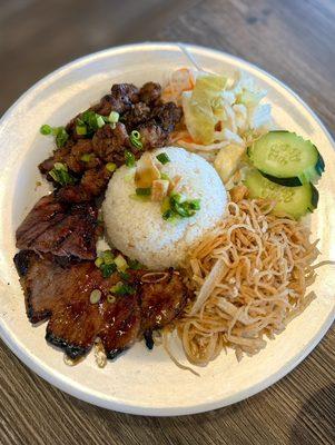 Suon Nuong, thit nuong, bì ( pork chop, grilled pork, & shredded pork & skin)