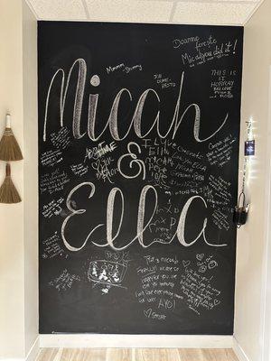 Our chalkboard wall after a bridal shower (private event)