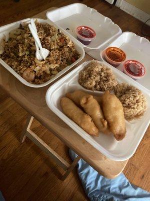 Spicy combination fried rice  Chicken with side of rice