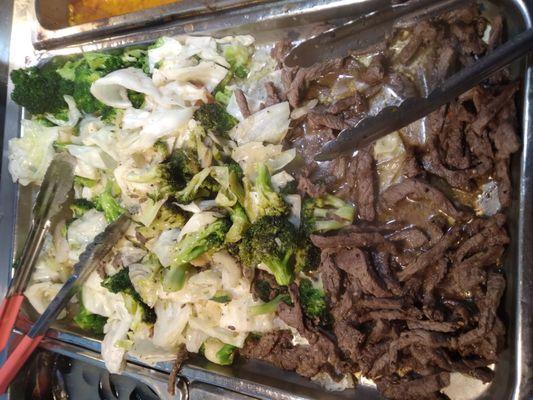 Vegetables and beef strips