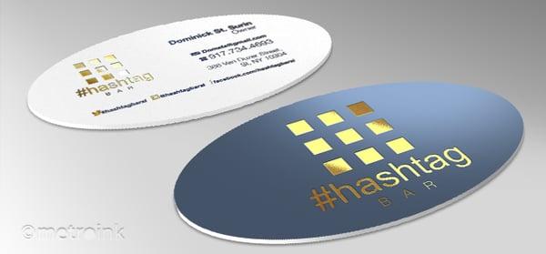 20pt Plastic oval cards printed and foil stamped