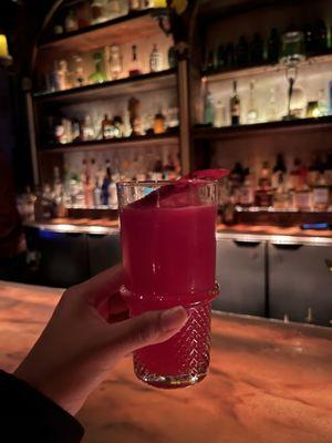 Devil's Playground - gin, dragon fruit, prickly pear, lime, absinthe mint