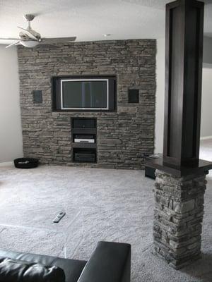 TV and entertainment center done in Grey Southern Ledgestone by Boral Cultured Stone