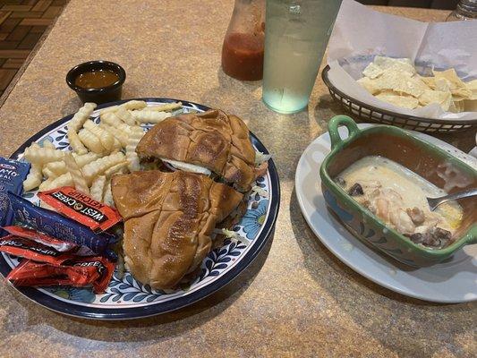 Torta and cheese dip (chicken steak shrimp)