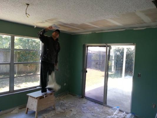 Popcorn ceiling removal at 3532 Murrow Rd total renovaiton