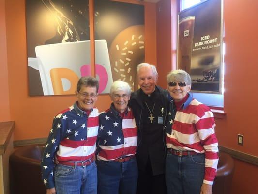 So a man and three ladies walk into a gas station....the Flag Ladies and a Priest appear at D&D!  Yay  Thank Goodness for Dunkin