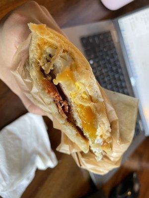 Bacon egg pita. Really good! Nice amount of bacon and cheese :)