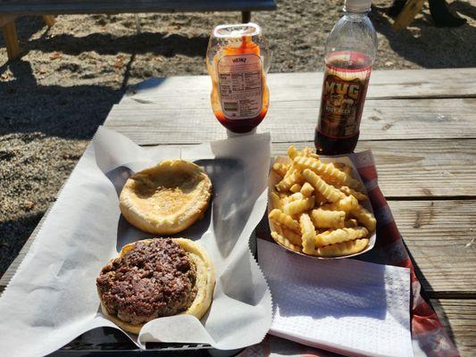 6 oz burger, fries, beverage.