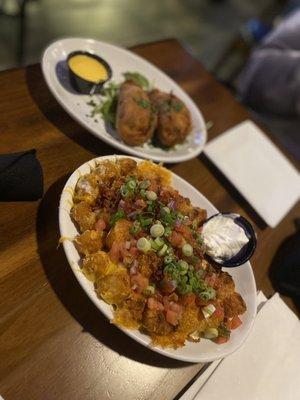 Empanadas and loaded tots