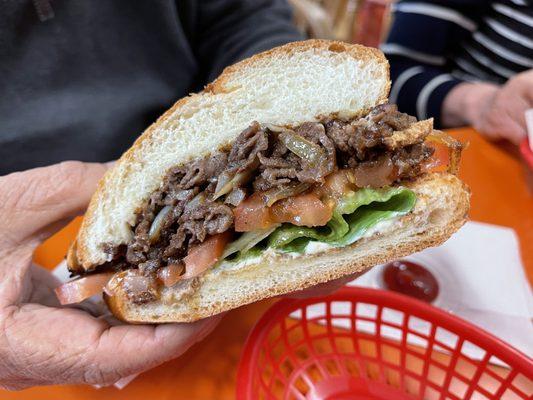 Bul-Go-Gi Burger cut in half at George's Giant Hamburger in Walnut Creek.