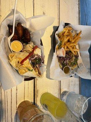 Maduros, Tito 's Fish Burrito, Los Tacos, Papas Fritas