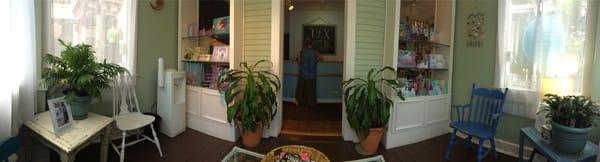 The waiting area at Wax and Wane Waxing Salon.