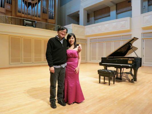 Ms. Chang had a solo piano recital at Auer Hall in Indiana University, 2014. Photo with renowned Japanese concert pianist Shigeo Neriki.