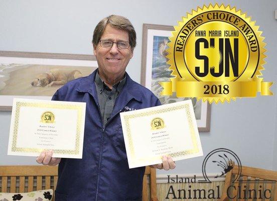 Dr. Bystrom won the 2018 Anna Maria Island Sun Award for Favorite Veterinarian and Veterinary Clinic.