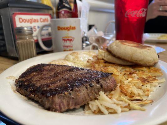 Sirloin and eggs