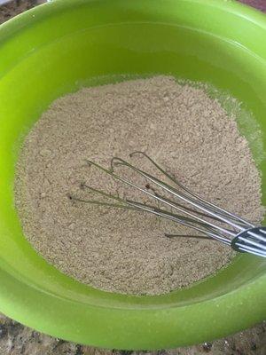 Prepping the flour for my plant base pumping cupcakes.