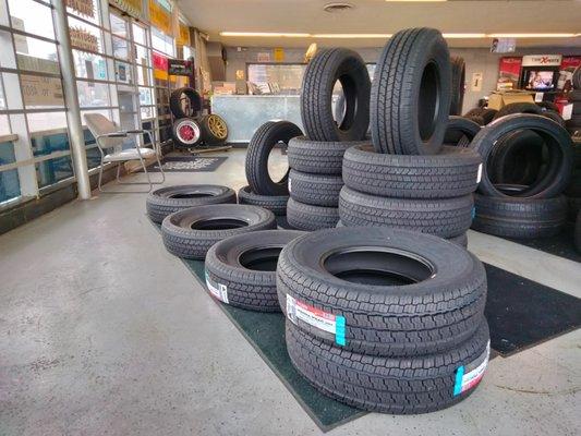 Waiting room and lots of tires in stock