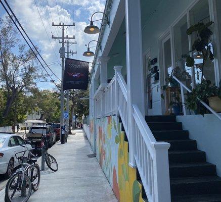 Exterior- the flag marks the coffee shop!