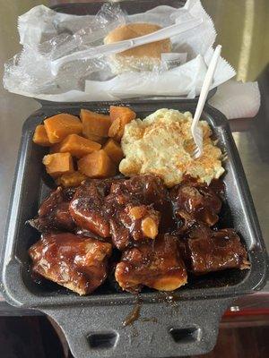 Pork Rib Tips Yams Potato Salad