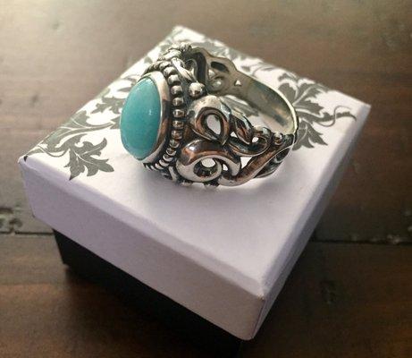 My beautiful Larimar & Silver ring arrived today from being sized much more quickly than expected and I love it so much! Thank you, Heather!