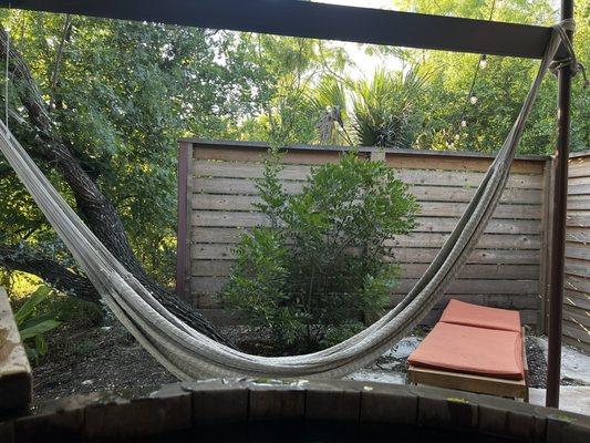 There's a hammock in within the cedar tub room if you prefer.