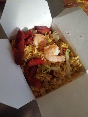 Shrimp fried rice has a lot of shrimp, cabbage, boneless pork and chicken.