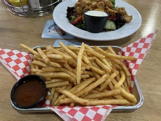 Huge side of fries, and the ranch with the salad was so good.