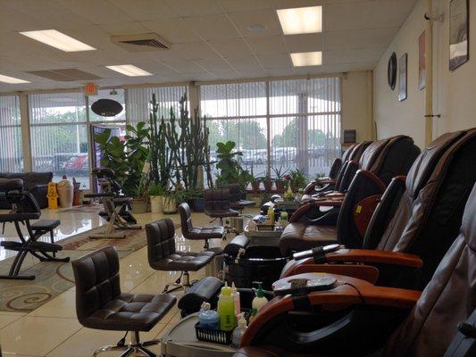 Many pedicure chairs