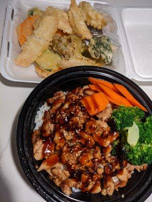 Chicken Teriyaki Bowl and Fish Tempura appetizer