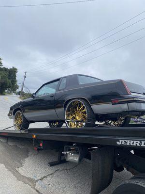 Vehicle being towed to video shoot