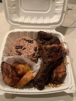 Jerk Chicken Rice and Beans Ripe Fried Plantains