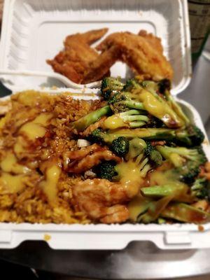 Chicken and broccoli with chicken fried rice