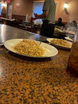 Cooking for two tables at once.