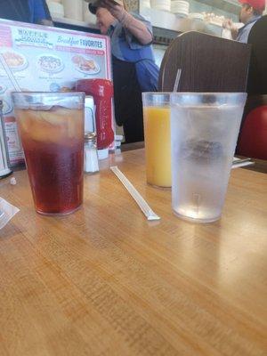 Drinks - Sweet Tea: Mine Orange juice and water: Mrs. Overton