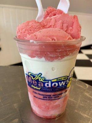 Gelati with strawberry Italian ice and vanilla custard