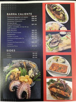 Barra Caliente Menu