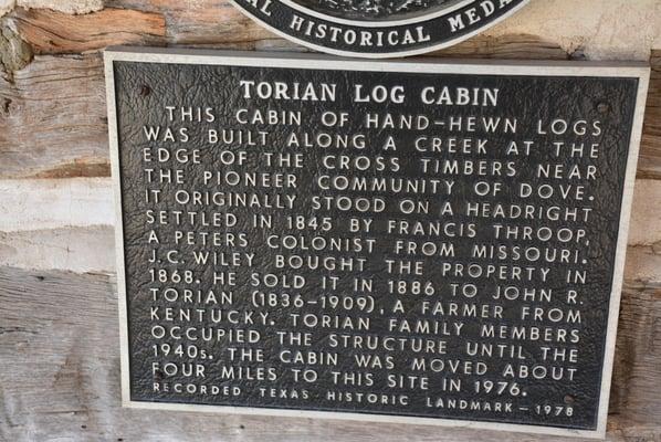 Plaque About Torian Cabin