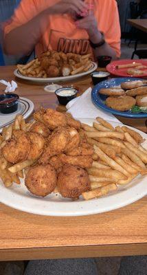 Jumbo shrimp mean and fried green tomatoes. Yummy.