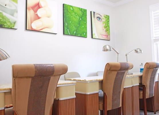 Come unwind in Luxia's relaxing manicure room.