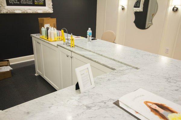 This elegant and timeless Bianco Carrara Marble from Italy was the perfect choice for this Dry Bar. It's available today to fit your project