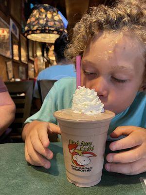 $5.99 | Chocolate milkshake topped w/ whipped cream - my son gets it every time, he absolutely loves it