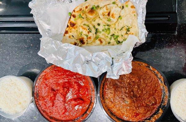 Lamb Vindaloo, Lamb Kolhapuri & Chili Naan