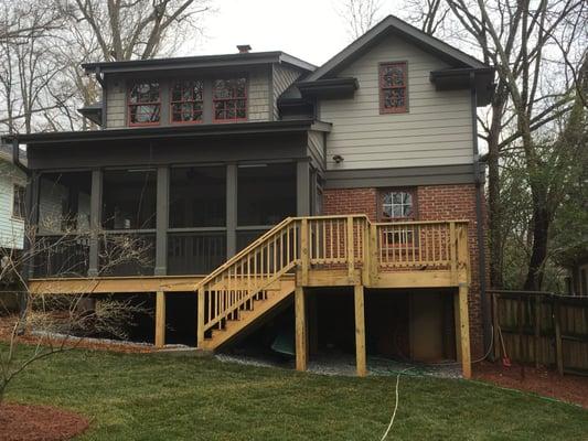 Decatur whole house remodel - from one story, two bedroom, one bath into two story, four bedroom, three bath w/ screened porch. Rear view