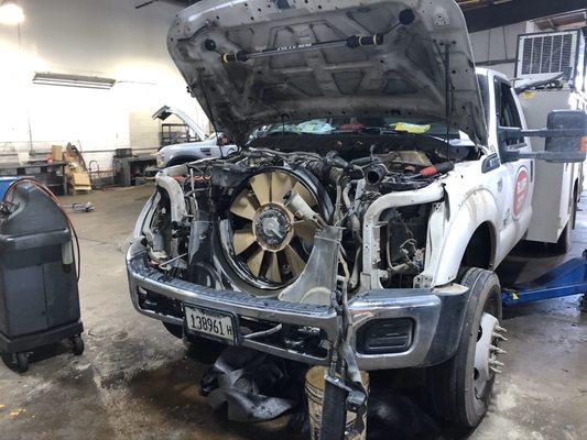 Front engine cover reseal and radiator replacement on a 6.7 powerstroke